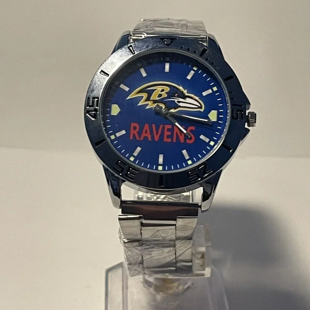 BALTIMORE RAVENS NFL Team Logo Men's Stainless-Steel Watch NEW - needs battery